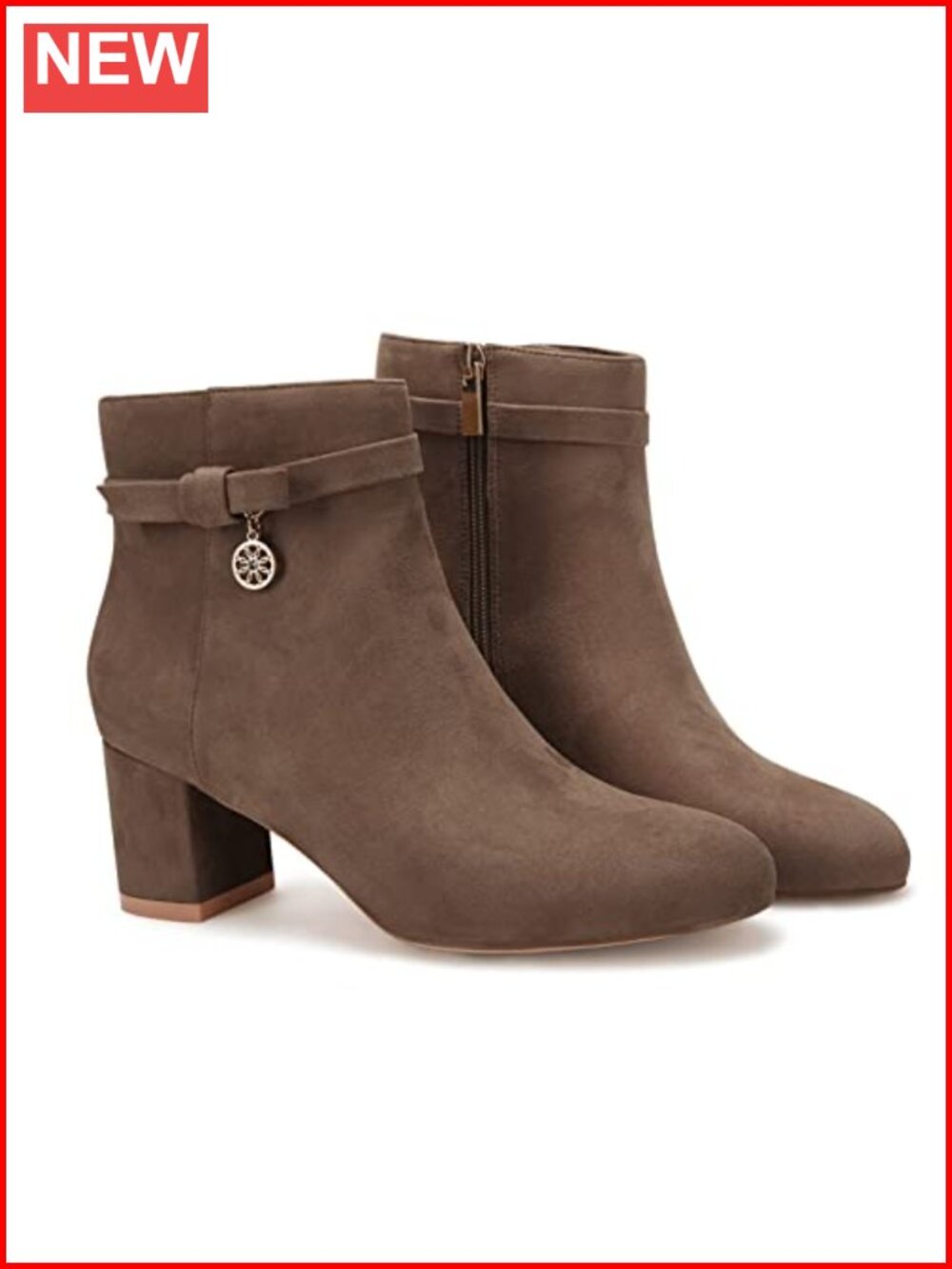 Chunky Block Heel Ankle Booties with Side Zipper, Suede Crystal Cuff Boots